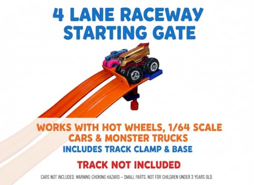 track clamp with 4 lane start gate track not included  compatible with hot wheels track blueorange  monster truck starting gate