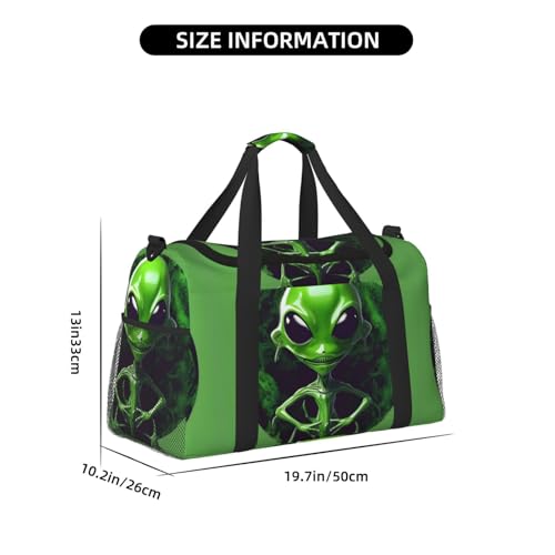 Green alien print Large Canvas Travel Duffel Bag Weekender Bags for Women Overnight Bag Carry On Tote Bag4