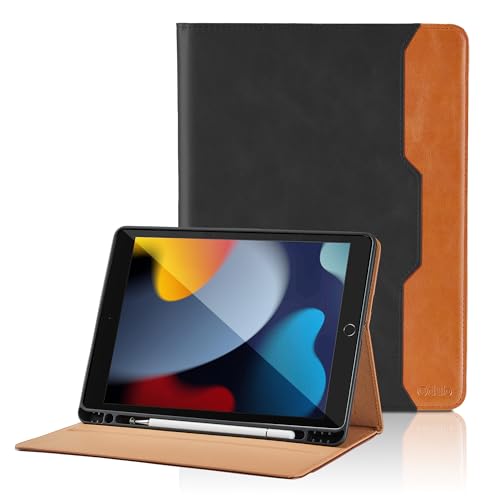 Capa para iPad de 10,2 polegadas (modelo 2021/2020/2019, 9.ª/8.ª/7.ª geração PU Leather ângulos ajustáveis tablet Case com suporte Funzione, Pencil Holder, auto-repouso/ativação - Não Preto