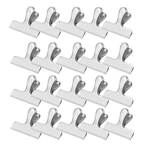 UCFBWO Lot de 20 grandes pinces de fermeture de 75 mm en acier inoxydable - Pinces en métal - Clips de charnière en métal pour sacs, emballages alimentaires, maison, photo, cuisine, bureau
