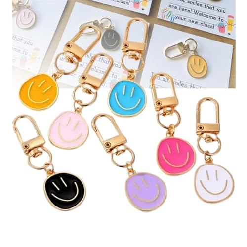 Set of 25 First Day of School Gifts for Students, Smile Keychains Bulk,Enamel Pendants,7 Colors, Welcome to Your New Class Key Chain Gift for Classroom Rewards from Teacher to Students Supplies