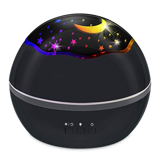 Star Projector Night Lights for Kids, MOKOQI Novelty Moon Star/Sea Animal 2-in-1 Design Night Lighting Lamp, Multi-Color Star Light Rotating Projector for Bedroom Boys Girls Special Gifts (Black)
