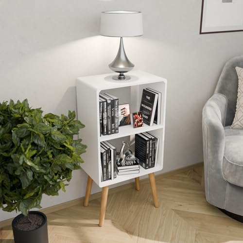 Image of 2 Tier Wooden Book Shelf for Home Library Book Stand Rack for Kids Self Organizer Storage for Living & Study Room (White)