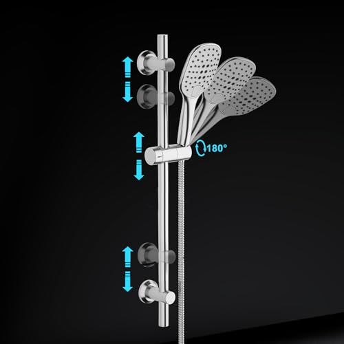 JOHO Edelstahl Duschstange 70 cm Chrom Duschbrause mit Schlauch und Halterung, Brausestangeset mit Duschkopfhalter und Handbrausesch-Duschset mit 3 Strahl Handbrause (HB1210CP)