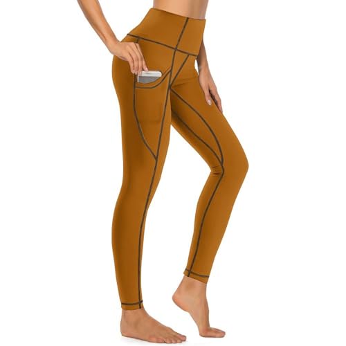 Legging imprimé marron femme pantalon de yoga taille haute sport fitness