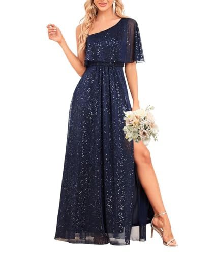 YHHOWEP Women's Glitter Long Dress Formal Elegant Sparkly A Line Split One Shoulder Bridesmaid...