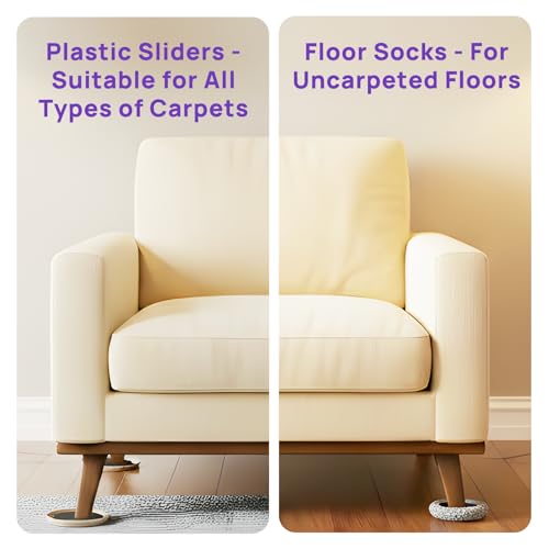 JEFURE 3-in-1 Furniture Sliders, Multi-Surface Furniture Movers with 8 PCS 4.8" Carpet Sliders, 4 PCS Hard Floor Socks and Reusable Heavy-Duty Moving Pads for Easy Floor Safe Furniture Moving by JEFURE - Image 5
