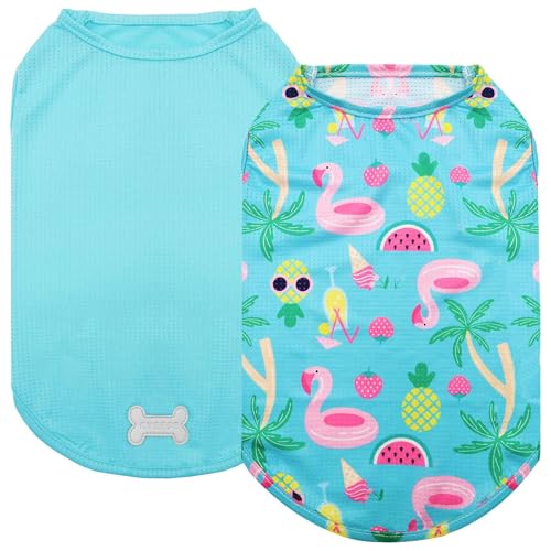 KYEESE 2 Pack Medium Dogs Shirts Hawaii Breathable Soft Tank Top Sleeveless Vest Dog Tee Shirts Dog Apparel UPF 50+ Great for Summer Flamingo Pattern, X-Large