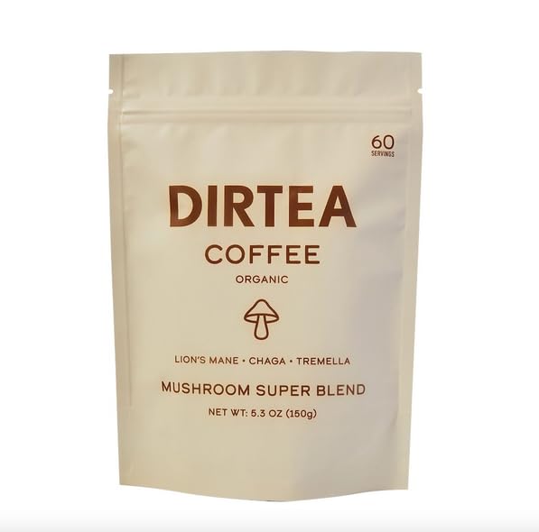 Dirtea Mushroom Coffee Super Blend Powder, Medium Coffee Roast Level, recommended for Energy, Focus and Immunity, 60 Servings