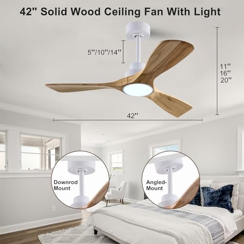 Image of QUTWOB 42 inch Wood Ceiling Fan with Light, Reversible DC Motor, Remote Control