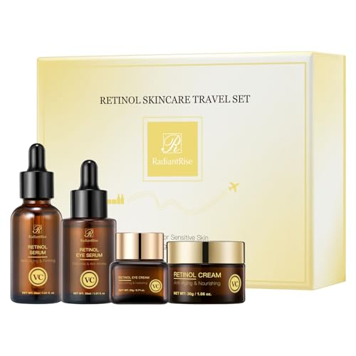 OKADY Retinol Skincare Travel Kit - Mini Facial Care Set,Travel Skincare Set with Essence, Cream & Eye Treatment | Hydrating Age-Defying Routine, Vacation-Ready Skincare Gifts