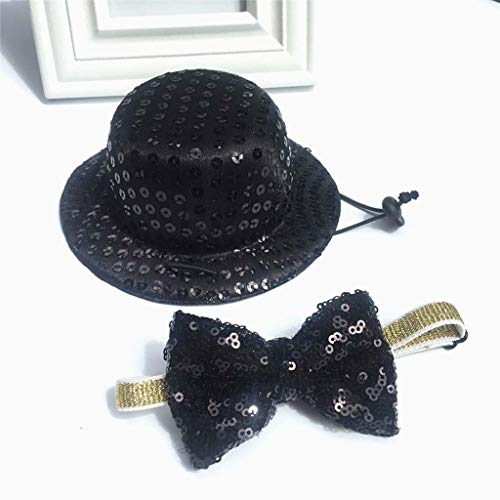 Set de gorro y corbata para perro y gato negro con lentejuelas miniatura 5