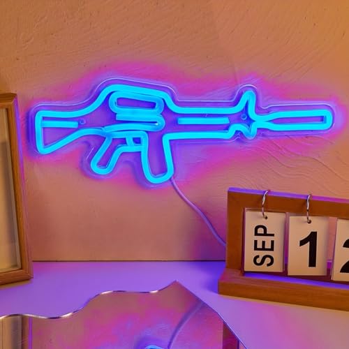 Image of Cusgazy LED Neon Gun Neon Sign, USB Powered Neon Signs Night Light, 3D Wall Art & Game room Bedroom Living Room party Decor lamp for Children Kids Girls Boys (Blue)