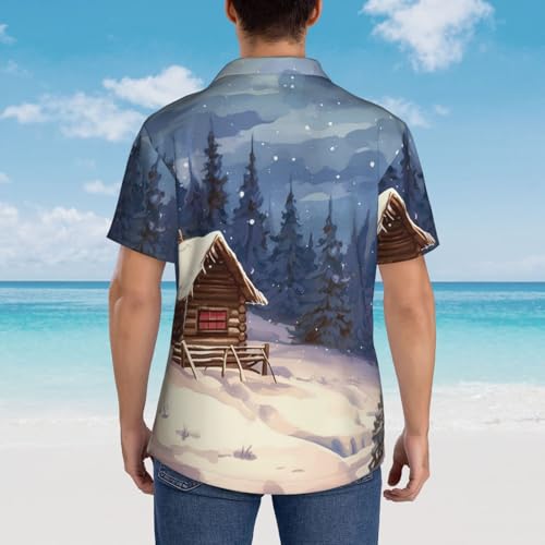 Men's Hawaiian Shirt Short Sleeve Button Down Shirts Cabin in The Woods Beach Shirt Lightweight Blouses3