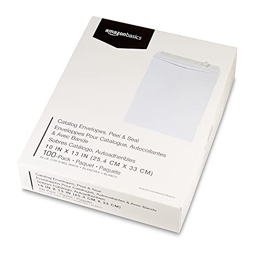 Amazon Basics Catalog Mailing Envelopes, Peel & Seal, 10X13 Inch, White, 100-Pack #TOP6
