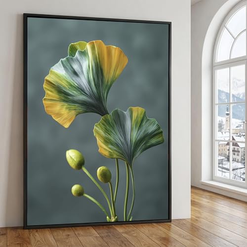 Impression sur toile Ginkgo Biloba 80 x 120 cm à cadre intérieur bois