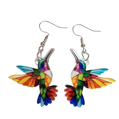 Hummingbird Earrings for Women Colorful Acrylic Animal Bird Drop Dangle Earring Jewelry