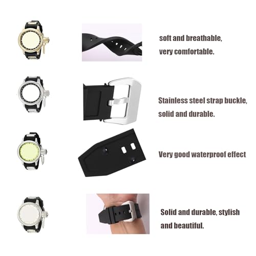 Image of Rubber Watch Band Compatible for Invicta Russian Diver 1201 1242 1805 1845 1959 26mm Silicone Strap Replacement for men and women wirst watchband, Black