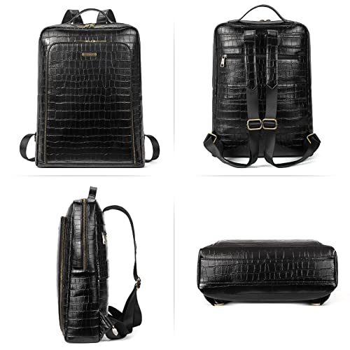 Image of CLUCI Leather Laptop Backpack for Women 15.6 inch Computer Bag Large Travel Vintage Daypack Business Bags Stone Pattern Black