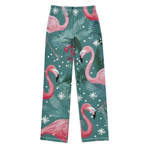 Xmas Flamingo Berry Boys Long Pants Soft Trousers Elastic Waist Kids Lounge Bottoms with Pockets S-XL