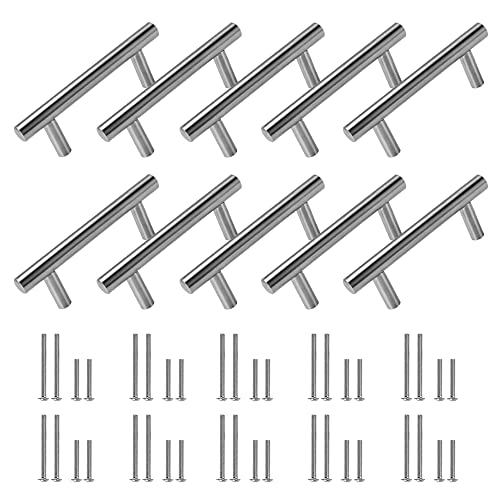 WUHEECOME 10 PCS Poignee de Meuble Cuisine en Acier Inoxydable Poignet de Porte Cuisine Antirouille Poignées de Porte de Placard Type T avec Vis pour Meuble Cuisine Salle de Bain Chambre Bureau
