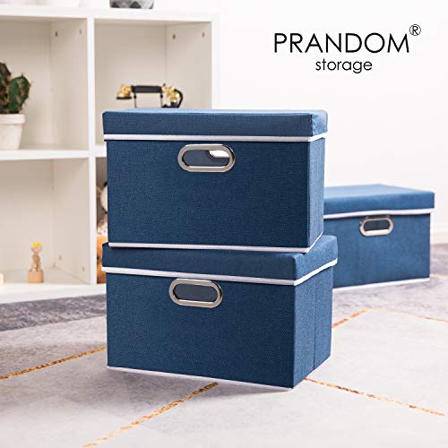 Image of PRANDOM Collapsible Storage Bin with Lid [3-Pack] Fabric Foldable Storage Box Organizer Container Basket Cube with Cover for Home Bedroom Closet Office Nursery Royal Blue(14.9x9.8x9.8)