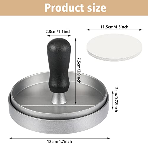 Burger Press & 100 Wax Paper Non-Stick Meat Patty Hamburger Maker for Making Quarter Lb or Large 1/3 Pound Stuffed Pocket Burgers, Aluminum for BBQ Grill - Image 3