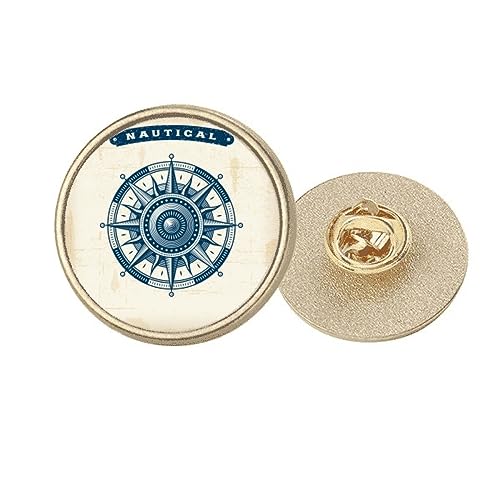 Broche boussole exploration militaire en métal doré rond taille M pour homme et femme