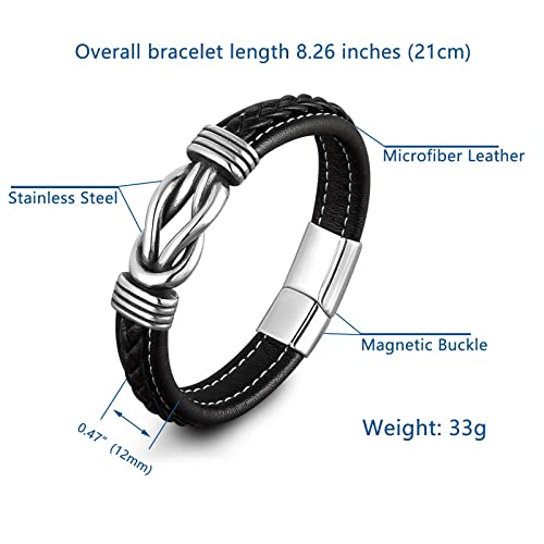 Mother And Son Forever Linked Together Braided Leather Bracelet， To My Son/Grandson Bracelets From Mom/Grandma Stainless Steel Interlocking Wristband Son Graduation Inspirational Birthday Jewelry Gift With Card Box #TOP5