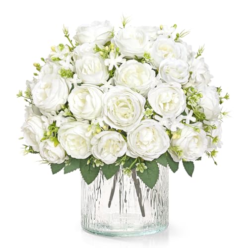 ASTNIC Peonie, fiori finti, 4 mazzi bouquet di peonia artificiali, artificiale finti fiore di seta mazzi, fiori finti da esterno piante per casa, cimitero, interno, matrimoni decorazioni