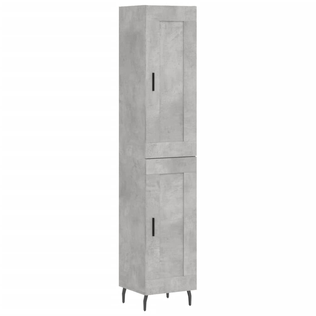 Générique Bufet wysoki szary beton 34,5x34x180 cm z drewna inżynieryjnego, wysoka szafka z metalowymi drzwiami i nogami, duża przestrzeń do przechowywania do organizacji codziennych niezbędnych rzeczy