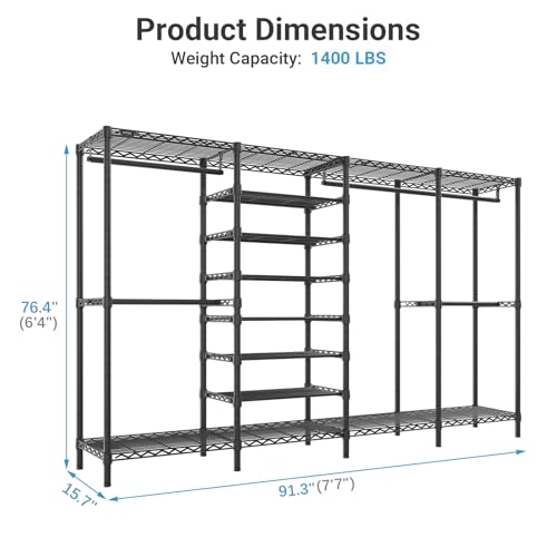 VIPEK S4 Heavy Duty Clothes Rack with Shoe Shelves Freestanding Clothing Rack with 6-Tier Shoe Rack, 4 Hanging Rod, Adjustable Shelf, Walk in Closet Organizer Garment Rack, Black - Thumbnail 7