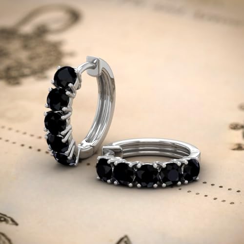 1 to 3 Carat Black Diamond Hoop Earrings in 10K Gold or 950 Platinum or in 925 Sterling Silver or 18K Yellow Gold over Sterling Silver or in 950 Platinum4