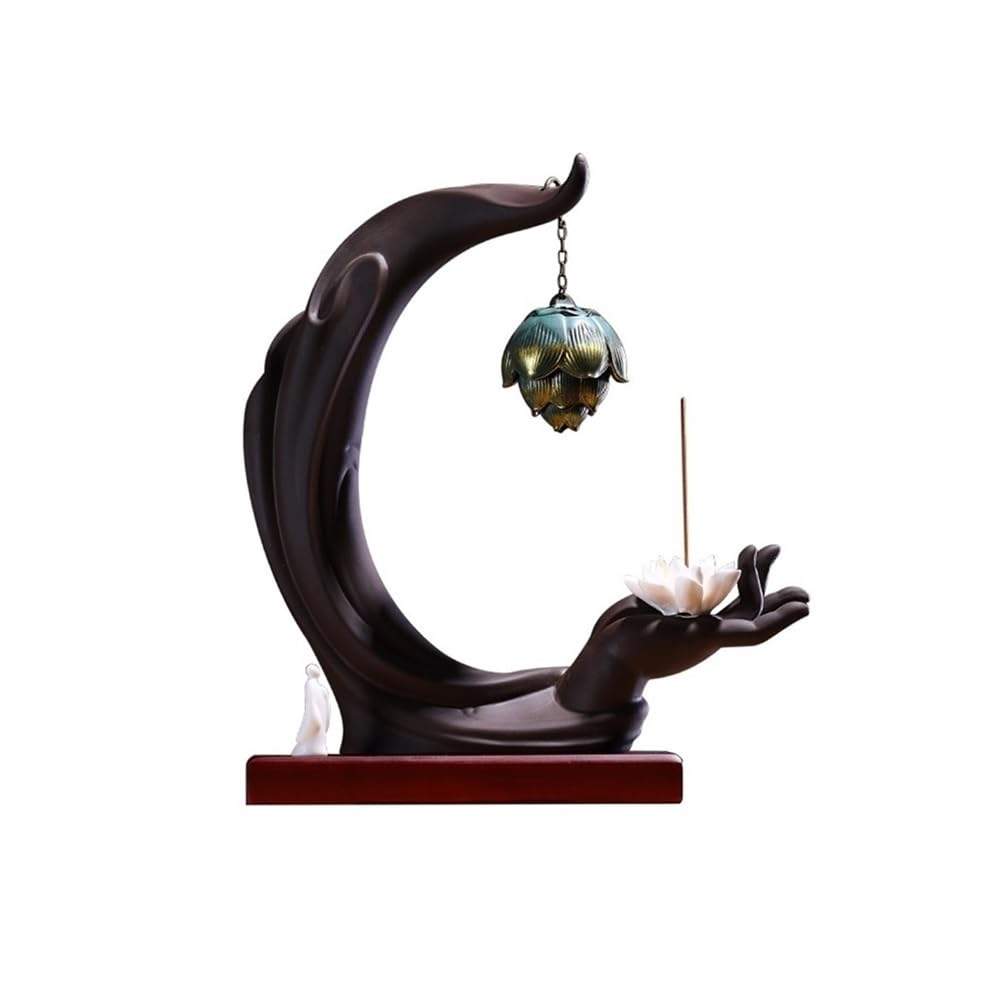 Home Decorative Ceramic Incense Burner Indoor Buddha Hand Reverse Flow Holder Decor