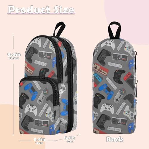Image of ZAZYXTJ Video Game Standing Large Capacity Pencil Case 3 Compartment Pen Pouch Storage Canvas Makeup Bag for School Office Teen Girl Boy Men Women