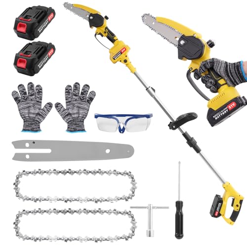 2 en 1 Tronconneuse Télescopique Elagueuse sur Perche sans Fil, Mini Tronconneuse à Batterie 4000mAh, Coupe Branche Electrique avec Système de Lubrification et Tête Pivotante à 90° pour Jardin
