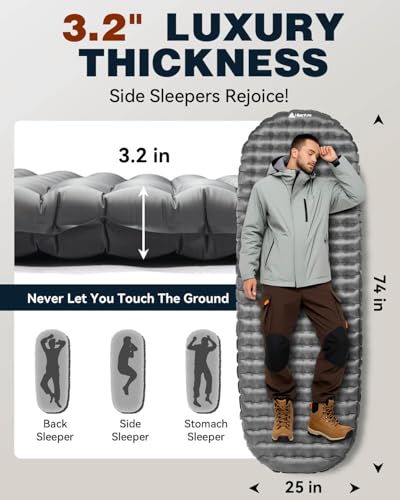 Image of Hikenture Camping Sleeping Pad with 6.2 R-Value, Ultralight Camping Mattress for All Season, Compact & Insulated Sleeping Mat for Backpacking,Hiking,Outdoor