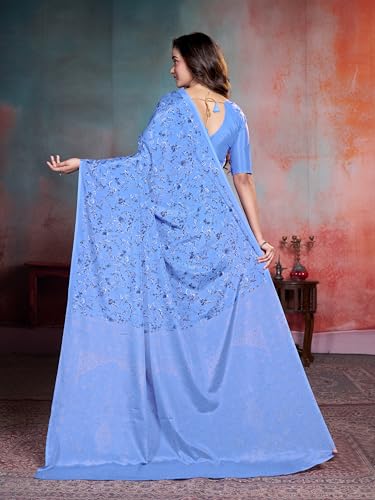 Image of Garden Vareli Floral Print Crepe Saree With Unstitched Blouse Piece