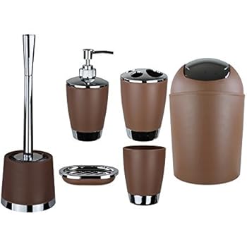Gmmh 6tlg Badset Badezimmer Zubehor Set Seifenspender Halter Wc Burste Badgarnitur Braun Amazon De Kuche Haushalt