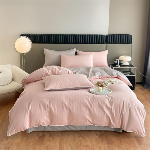Bed Sheets - Sábana bajera ajustable (245 x 270 cm, funda nórdica y 2 fundas de almohada), color rosa y gris