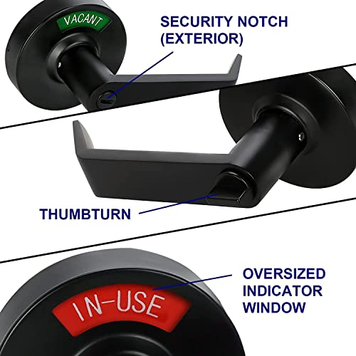 Mutex Extra Large Bathroom Privacy Lever Lock With Large Inuse Or Vacant Indicator For Men Women Restroom, Ansi Grade2 Commercial Grade, Perfect For Professional Office Buildings, Matte Black #TOP5