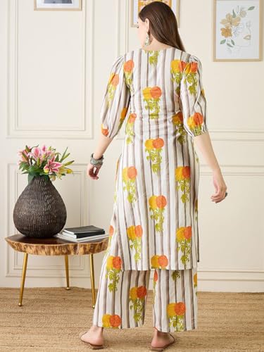 Image of Amazon Brand - Tavasya Women Floral Printed Long Kurta Set with Plazzo Pant Suit