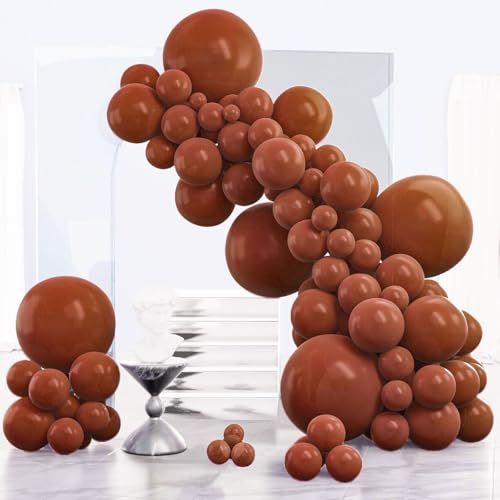 Image of PartyWoo Dark Brown Balloons 140pcs Different Sizes of 18 12 10 5 Inch Boho Neutral Coffee Tan Balloon Arch Kit Garland for Birthday Boy Baby Shower Jungle Safari Fall Party Decorations Brown-F08