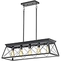 HuixuTe 5-Light Farmhouse Pendant Light for Dining Room, Rustic Kitchen Island Lighting, Adjustable Height Chandeliers for Kitchen, Dining Room Table Black