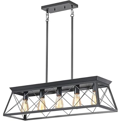 HuixuTe 5-Light Farmhouse Pendant Light for Dining Room, Rustic Kitchen Island Lighting, Adjustable Height Chandeliers for Kitchen, Dining Room Table Black