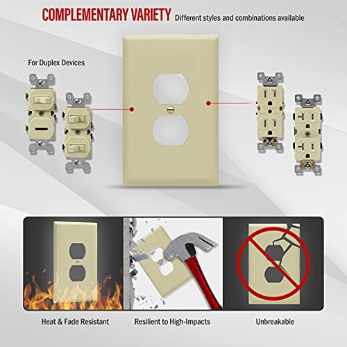 Image of ENERLITES Duplex Receptacle Outlet Wall Plate, Jumbo Electrical Outlet Cover, Gloss Finish, Oversized 1-Gang 5.51 inch x 3.50 inch, Polycarbonate Thermoplastic, 8821O-I, Ivory