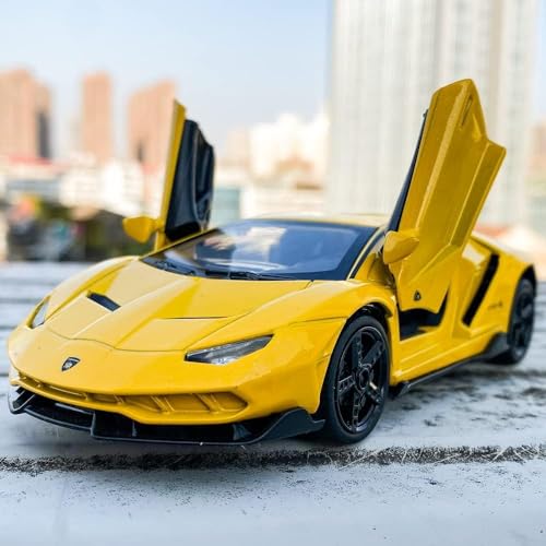 Image of Model Car Compatible for 1 /24 Scale Lamborghini LP770 Alloy Diecast Model Vehicles Pull Back Toy Car with Light and Sound for Kids Boys Gift (Yellow)