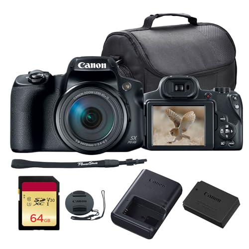 Canon PowerShot SX70 HS Digital Camera | 20.3MP Sensor, 65x Optical Zoom & 4K UHD Video | All-in-One Superzoom for Travel & Wildlife Photography (3071C001) + 64GB Card + Bag