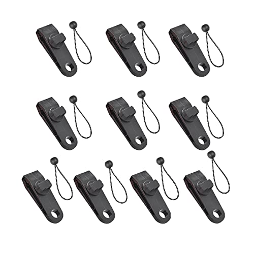 Tarp Clips Heavy Duty Lock Grip Clamps, 10Pcs Tarp Clamps Shark Tent Fasteners, Thumb Screw Clips, Canvas Clips For Car Awning Swimming Pool Boat (10Pcs Tarp Clips+10Pcs Black And White Bungee Cord) #TOP25