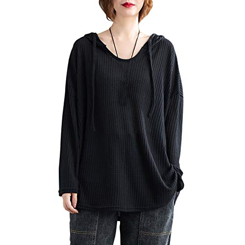 Leeofty Moletom feminino com capuz com cordão manga comprida cor sólida solto moletom com capuz pulô